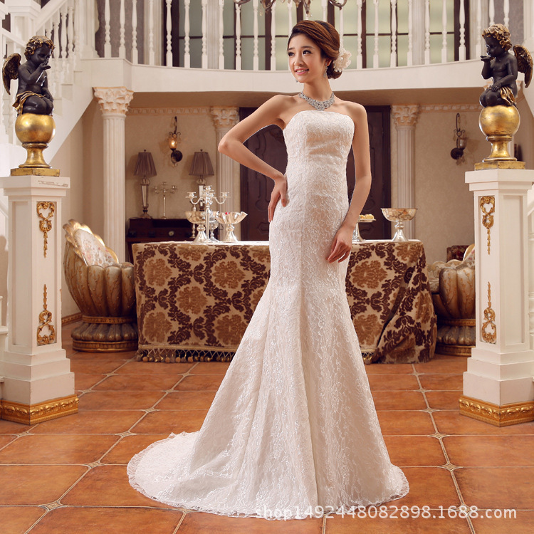 Wedding Dress with a Cinched Waist, Mermaid Style, Slim-Fit, Strapless, 2026 New Model, Tie-Up, Plus Size, Simple Design Wedding Dress with a Cinched Waist, Mermaid Style, Slim-Fit, Strapless, 2026 New Model, Tie-Up, Plus Size, Simple Design