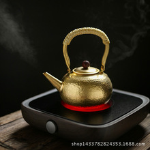 纯手工提梁黄铜壶 电陶炉烧水壶青铜锤目纹煮茶壶茶器功夫茶具