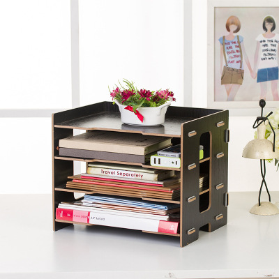 A4多层木质文件桌面收纳盒资料架办公室用品置物柜杂志储物箱
