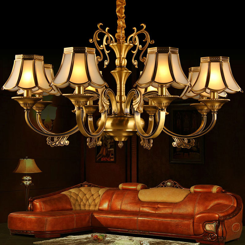 阿灯欧式全铜吊灯饰创意美式复古典客厅卧室餐厅8头铜吊灯罩9252
