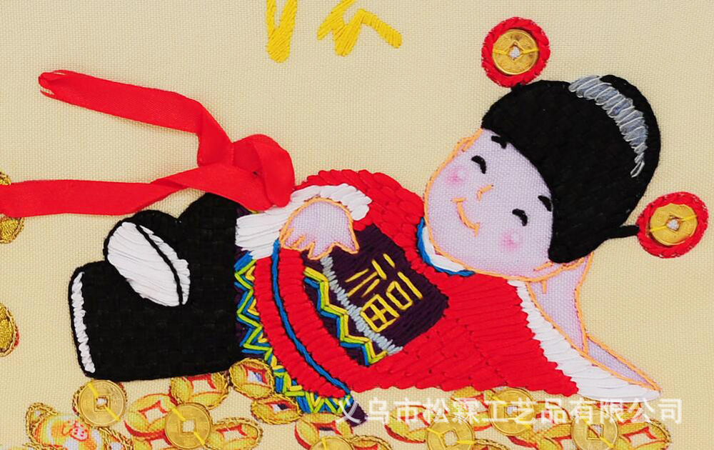 Oujin nianhua cinta bordado fábrica directa color impresión colgante pintura pequeño dios de la riqueza Sala entrada pintura decorativa