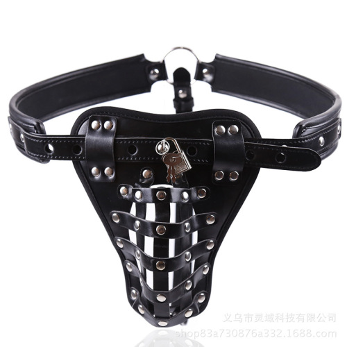 Factory direct supply leather male chastity belt penis lock cage adult erotic SM alternative toys leather chastity pants
