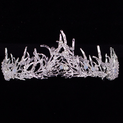 新款韓式新娘手工水鑽紅白盤發皇冠頭飾結婚影樓婚紗禮服配飾批發