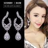 Hypoallergenic fashionable silver needle, earrings, zirconium, Japanese and Korean, Korean style, silver 925 sample, diamond encrusted