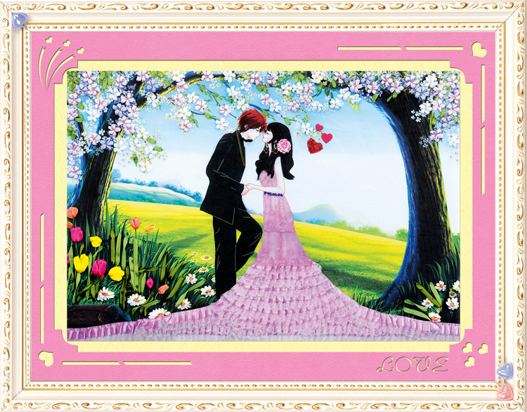 Oujin nianhua cinta bordado fábrica directa color impresión colgante pintura nos encanta la sala de estar entrada de la sala de pintura decorativa