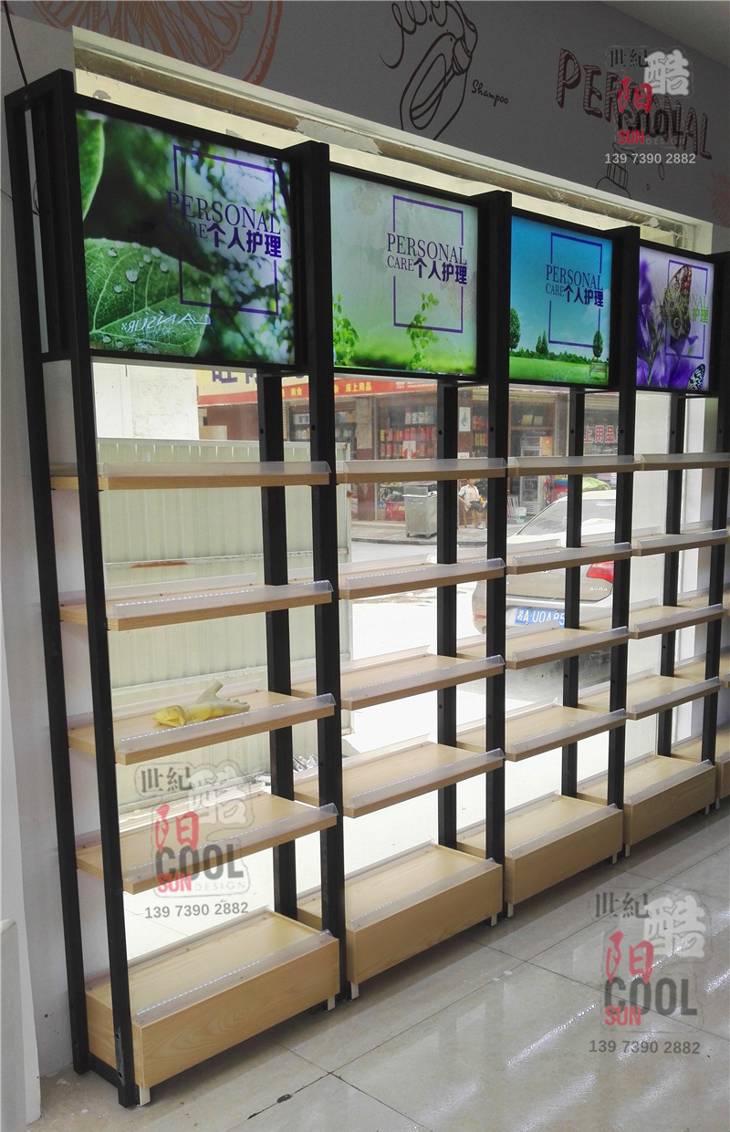 化妆品展示柜  美容护肤产品展柜 日化店化妆品背柜货架展示架