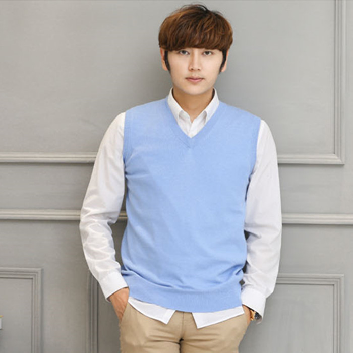 2023 Otoño e Invierno de los hombres con cuello en V más tamaño de color sólido suéter chaleco Jersey de punto chaleco sin mangas suéter Delgado chaleco