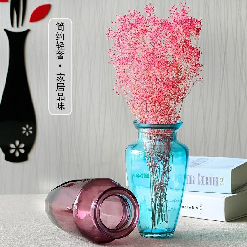 Countryside Like a breath of fresh air Glass vase transparent table vase a living room Dracaena sanderiana Office flower arrangement Dried flowers Decoration