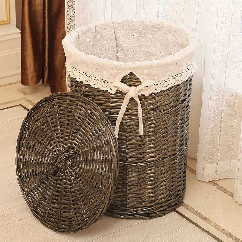 Cesta de almacenamiento redonda de ratán cesta de lavandería doméstica cesta de lavandería cesta de almacenamiento de juguete tejida con tapa cesta de almacenamiento de ropa