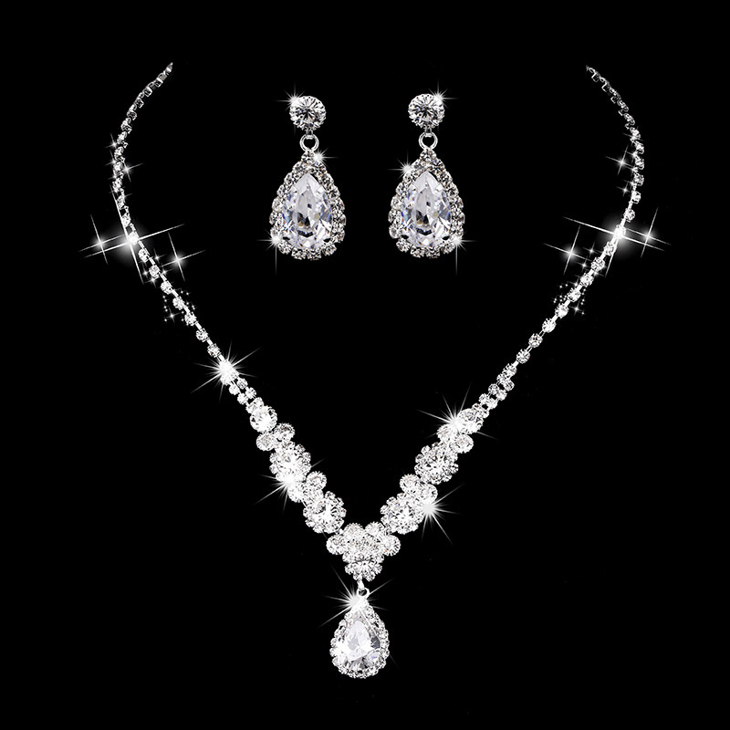 Foreign Trade Jewelry Set Bridal Wedding Dress Bright Rhinestone Zircon Angel Tear Drop Necklace Earrings 501 Foreign Trade Jewelry Set Bridal Wedding Dress Bright Rhinestone Zircon Angel Tear Drop Necklace Earrings 501