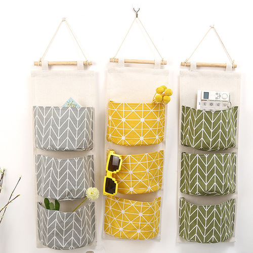 Cotton and linen waterproof storage hanging bag hanging multi-layer hanging pocket fabric door rear miscellaneous storage bag storage bag