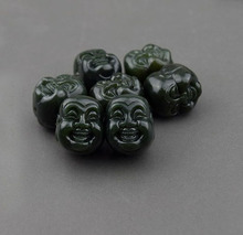 玉石新疆和田青玉佛头散珠 和田黑青玉双面佛头玉散珠玉石批发