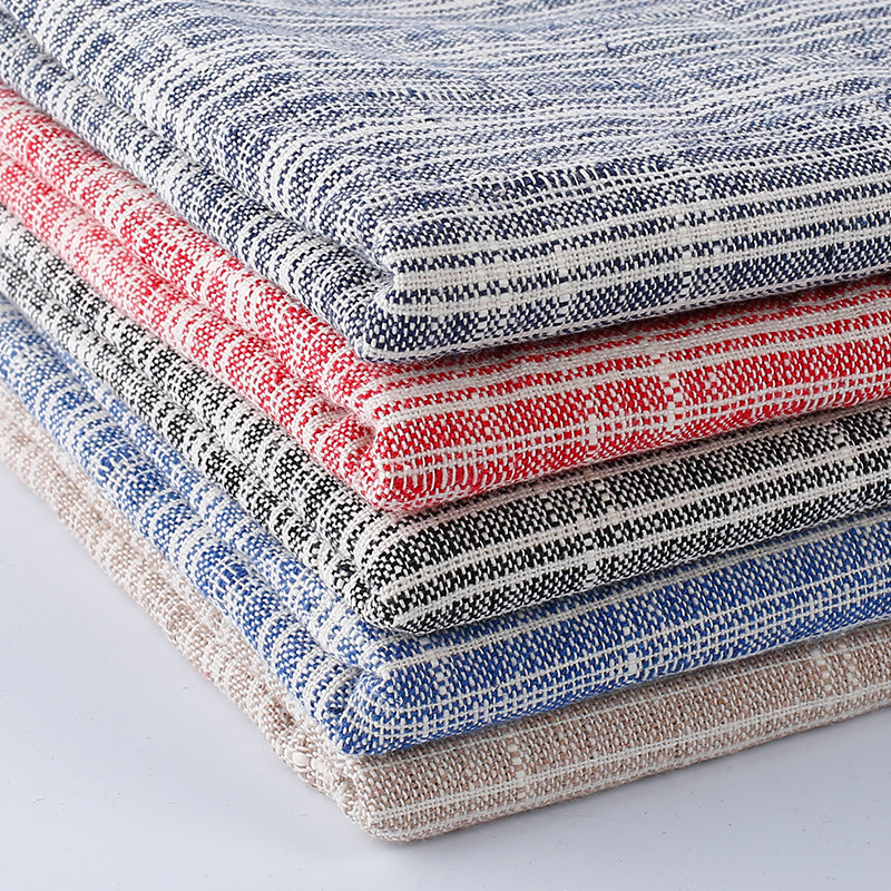 品质款 色织条纹提花面料棉麻布 箱包鞋材礼盒坐垫布料 现货供应