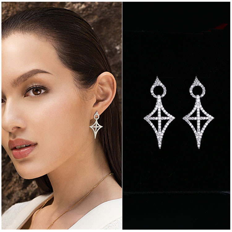 Hollow Earrings Earrings European And American Style Cross Zircon Pendant Earrings display picture 1