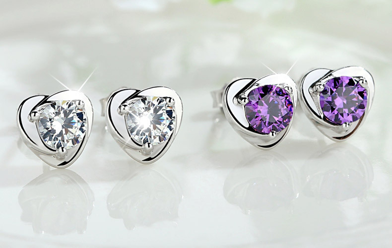 Korean version heartshaped purple diamond earrings fashion temperament earrings wholesale jewelrypicture4