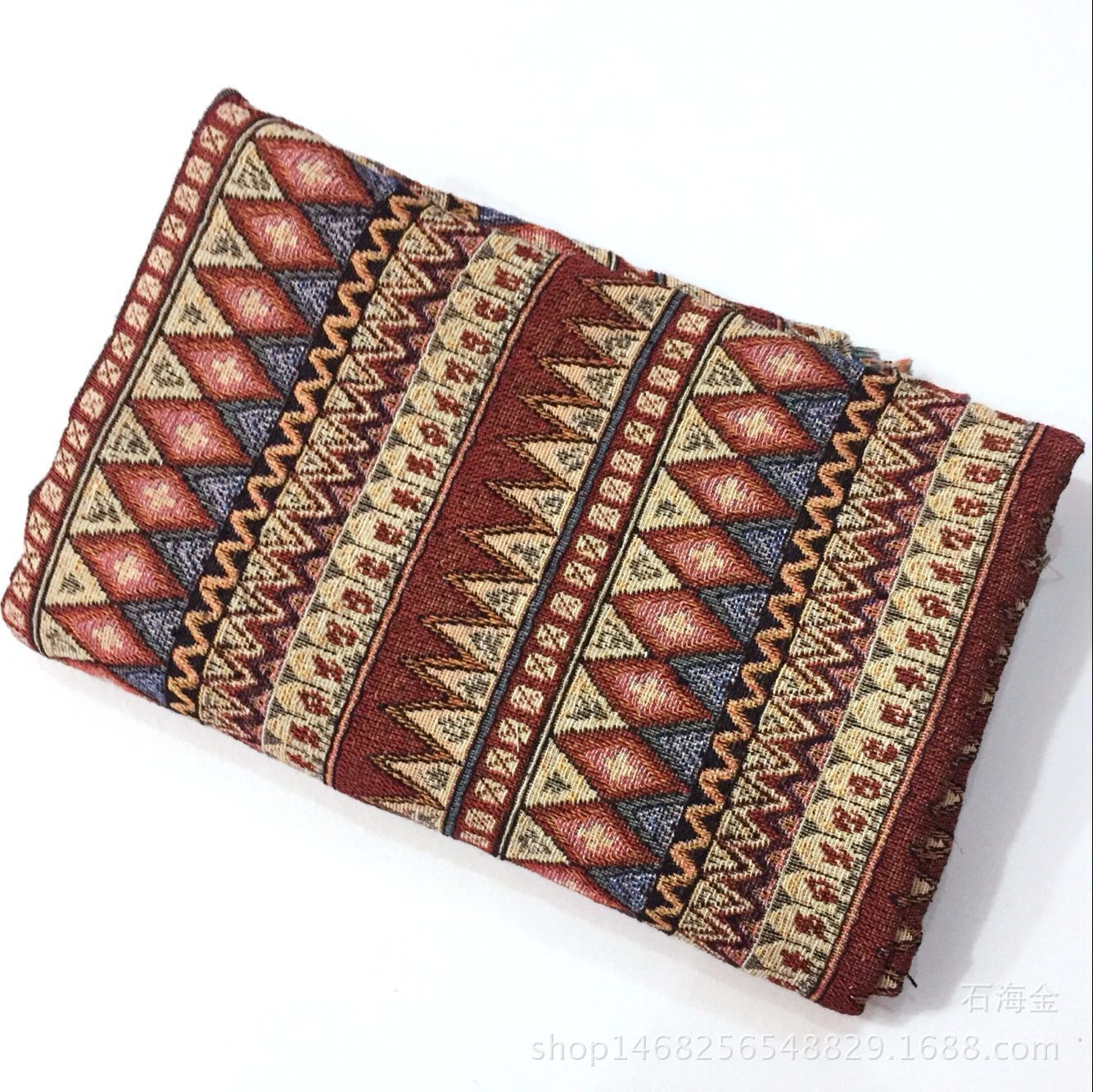 现货 民族几何波浪棉麻面料 服装鞋材帽箱包沙发手工艺品创意家居