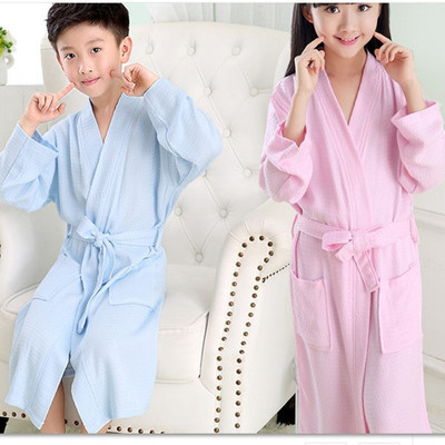 Bamboo fiber children pajamas Home Furnishings Bathrobe Fabric soft ventilation Skin-friendly Manufactor wholesale belt Button