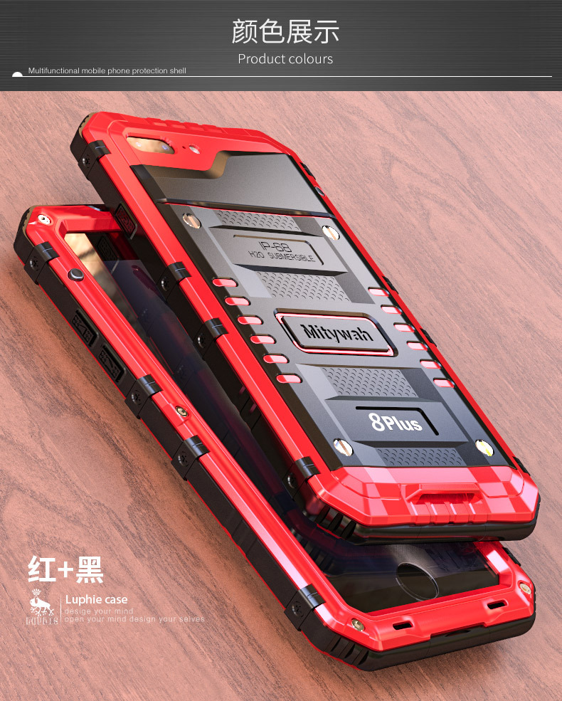 Luphie Beowulf IP68 Waterproof Diving Tempered Glass Silicone Shockproof Aluminum Metal Case Cover for Apple iPhone 8 Plus & iPhone 8