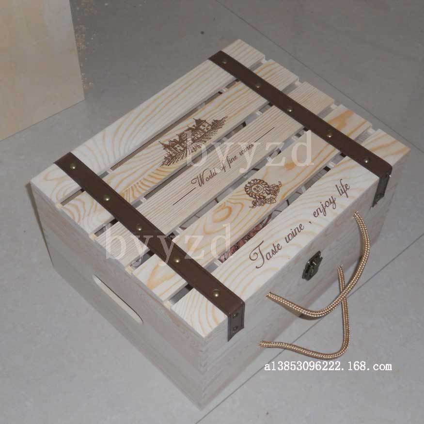 销售六支木质酒盒六支酒箱松木箱实木箱6支红酒箱现货销售一个起