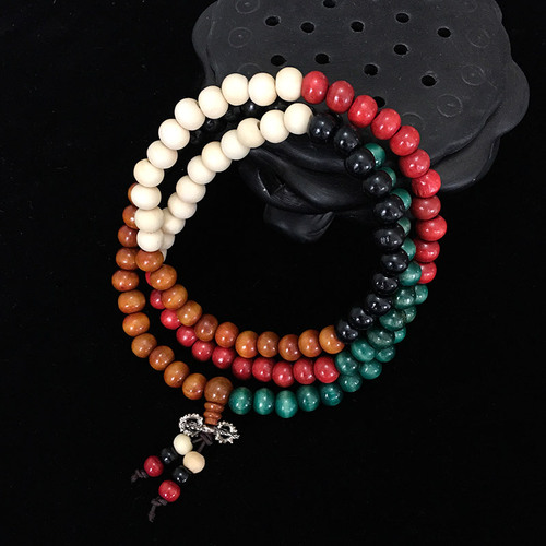 108-Count Multi-Color Buddhist Rosary Beads Car Accessory High-Grade Wood Rosary Beads Car Ornament