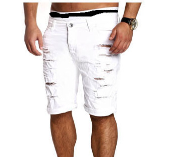 Summer new men's dilapidated slim washed jeans shorts