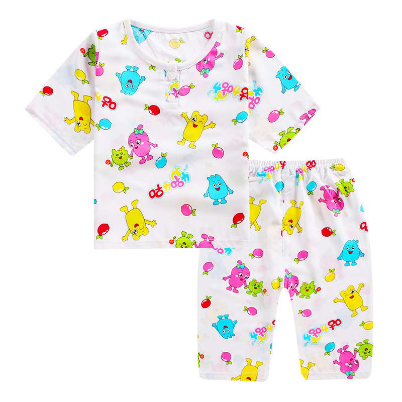 夏季儿童空调服套装宝宝绵绸睡衣童人造棉童装婴儿尾货处理区爆款