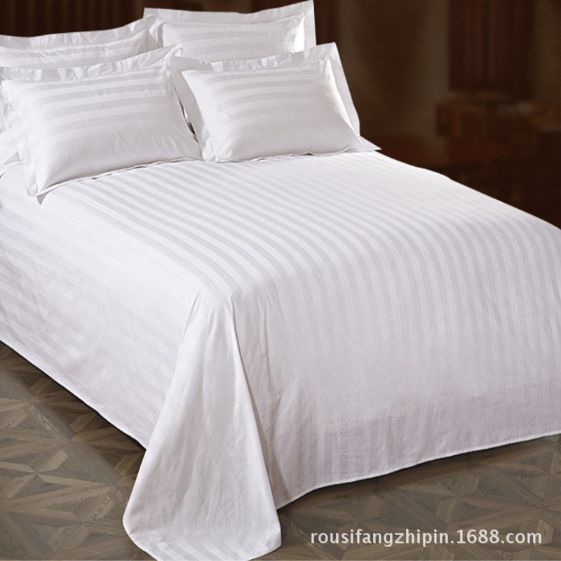 網紅推薦廠家直銷賓館酒店旅店床上用品純棉白色加密條紋床單批發