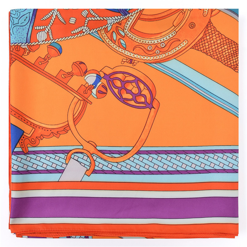European And American New Fashion Silk Scarf Saddle Decoration Printing Silk Big Square Scarf display picture 8