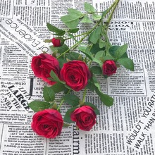 單支6頭極樂玫瑰 仿真花假花婚慶家居客廳餐桌擺件飾品軟裝裝飾