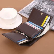 外贸RFID男士钱包真皮短款手拿包时尚头层牛皮三折钱夹一件代发