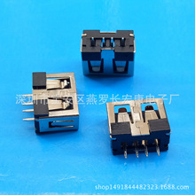 USB AF母座 180度立式插板DIP 直边直脚 黑胶 无固定脚 短体10.0