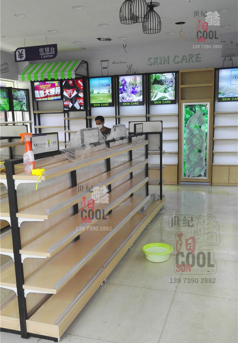 化妆品展示柜 美容护肤产品展柜  日化店化妆品背柜货架展示架