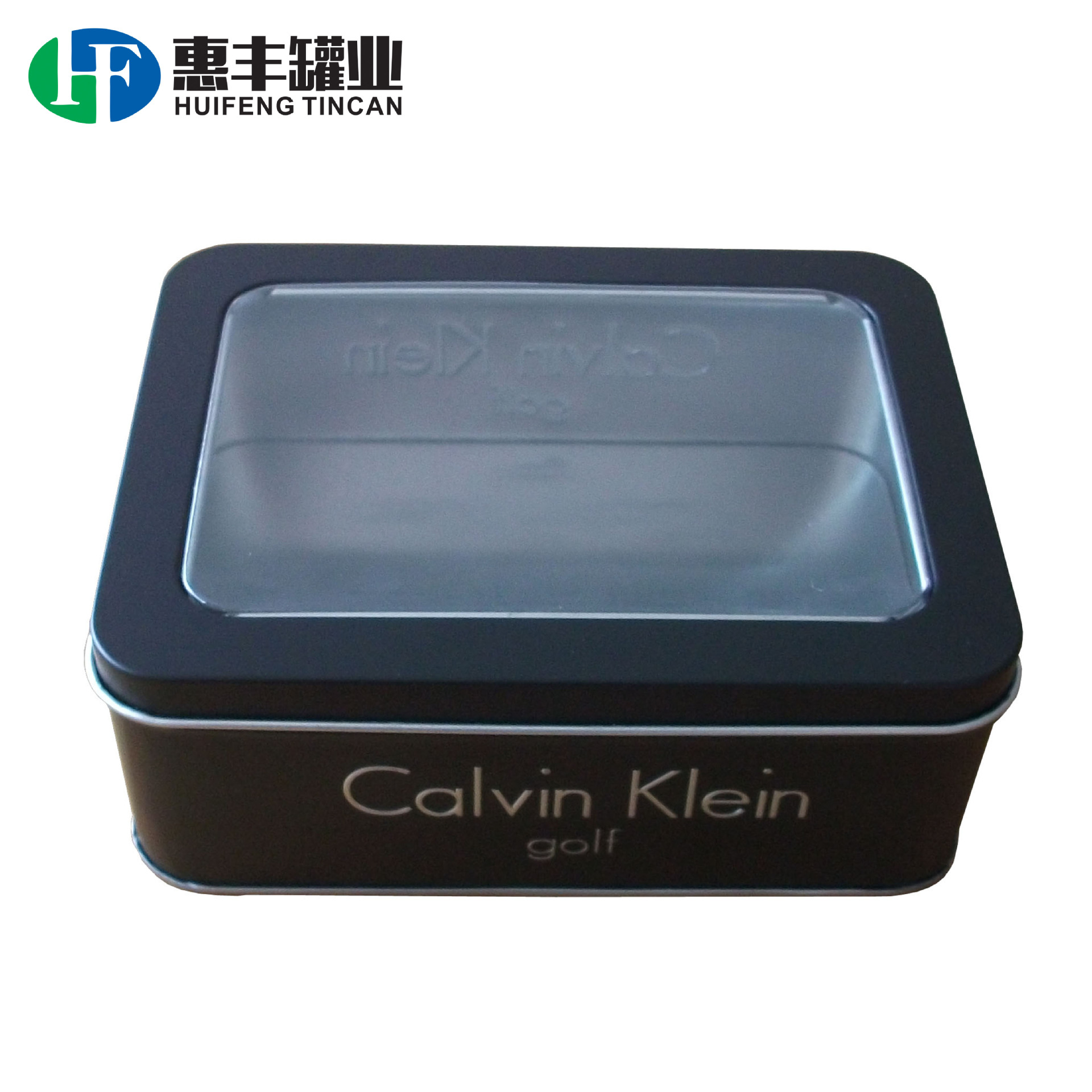 电子产品开窗铁盒子高尔夫球铁盒过黑色哑油马口铁盒激凸长方铁罐
