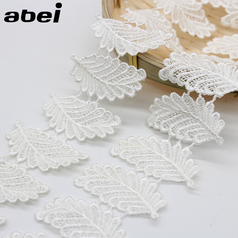 高品质 精炼白牛奶丝水溶刺绣蕾丝树叶花边 DIY手工服装发饰辅料