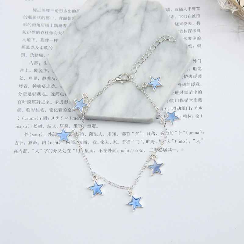 Alloy Material Pentagram, Star, Ethnic, Foot Pattern Wholesale Jewelry Ethnic Style Simple Style Pentagram Star Ethnic Alloy Luminous Tassel Anklet