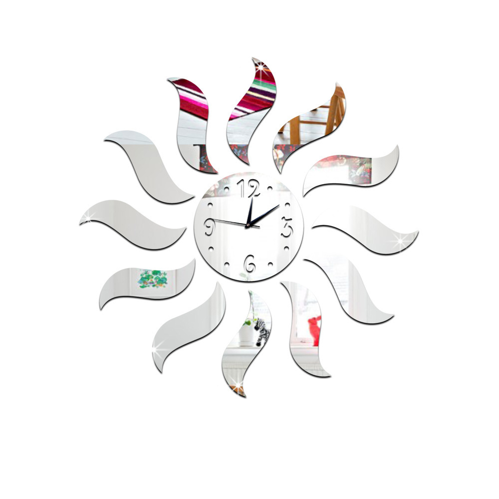 Gz038 sol cristal espejo pared Reloj estéreo pared pegatina pared reloj dormitorio sala de estar decoración Comercio exterior Venta caliente