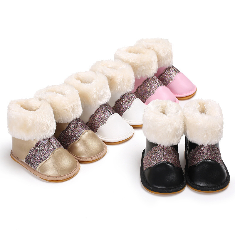 冬季女宝款加绒保暖靴0-1岁学步鞋牛筋胶底防滑鞋