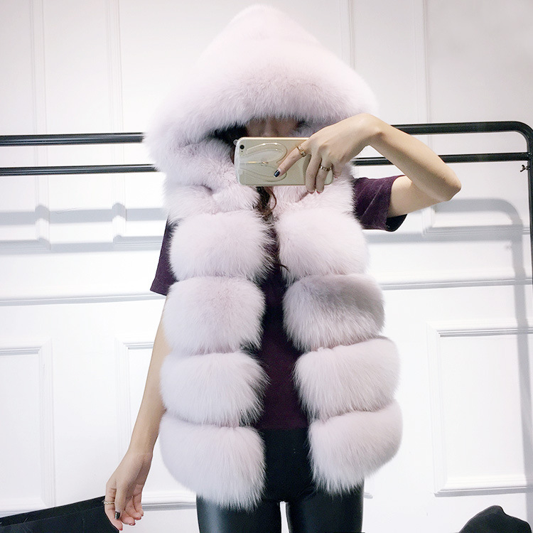 faux fur mid-length sleeveless hooded jacket nihaostyles clothing wholesale NSXSJ96494