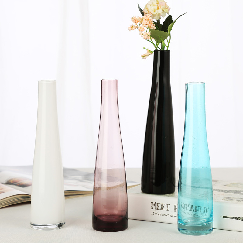酒店ins風裝飾簡約花瓶家居婚慶采購原色小口玻璃花瓶彩色單只花
