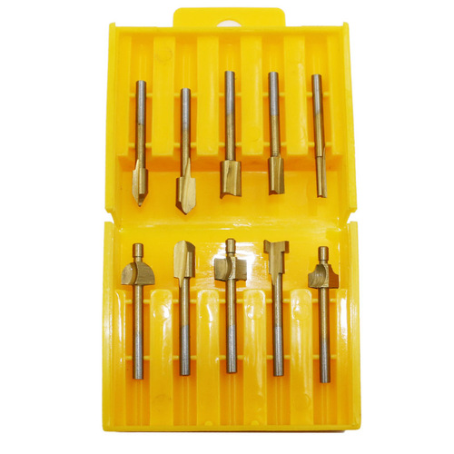 Milling cutter, high-speed steel 10-piece set for woodworking electric trimming machine, grinding knife, engraving machine, pattern knife, milling groove knife