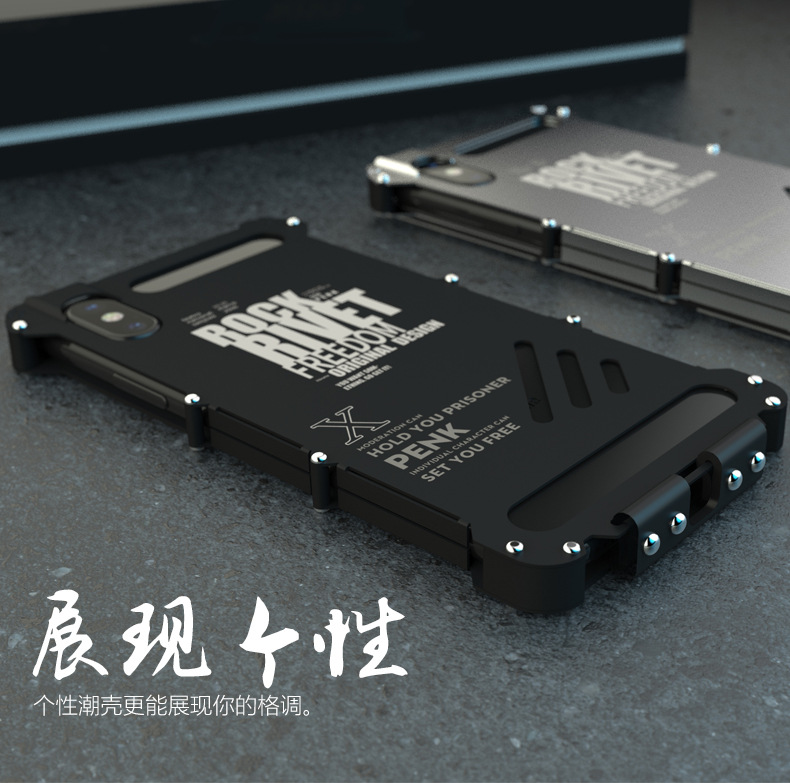 Armor King Iron Man Stainless Steel Dual Window Rivet Leather 360° Flip Case Cover for Apple iPhone X