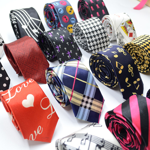 Leather Tie Korean Version 5cm British Narrow Print Casual Wedding Groom ushers Manufacturer Wholesale Customization