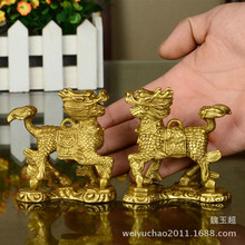 纯铜麒麟摆件 八卦麒麟一对 小号麒麟踩八卦家居工艺品客厅装饰品