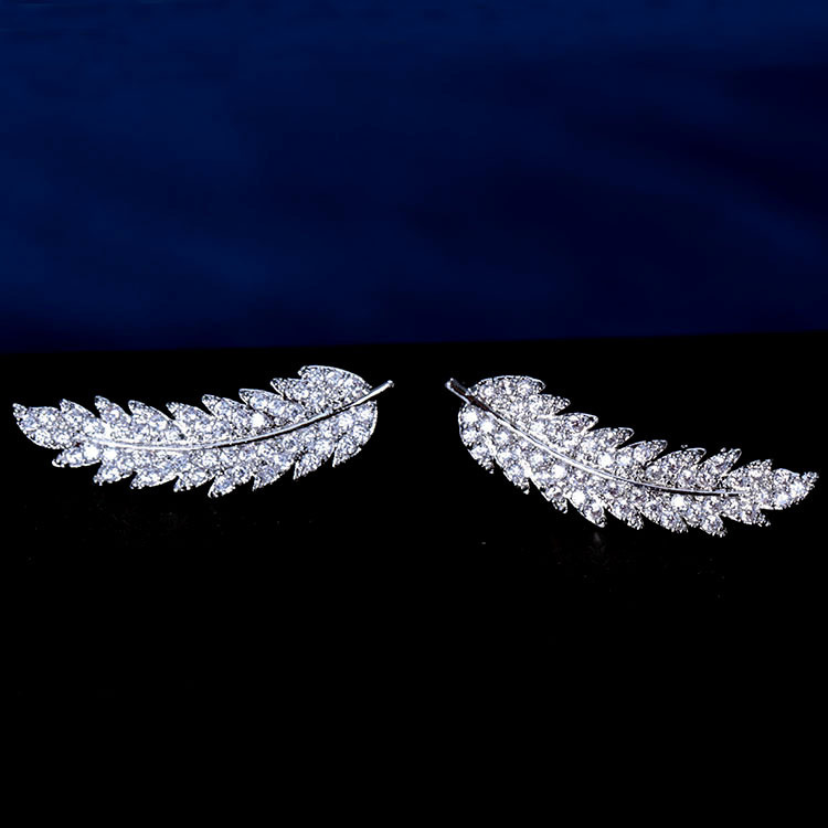 Korean Fashion Classic Micro-inlaid Zircon Leaves Earrings Personality Simple Earrings display picture 2