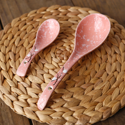 Snowflake powder small spoon Japanese style soup spoon underglaze color ceramic home restaurant spoon supply Amazon