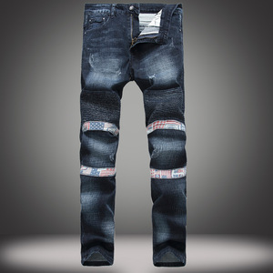 European winter male black stretch jeans fold Slim small straight jeans
