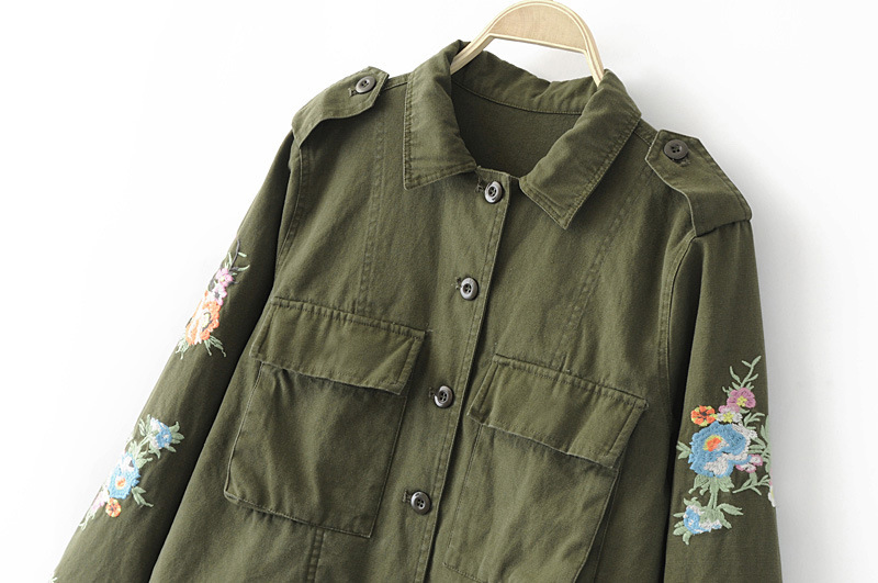 Womens Floral Embroidery Green Military Army Coat Jacket eBay