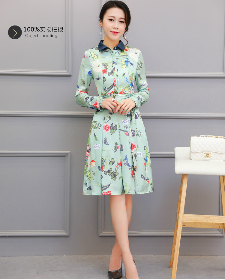 显瘦连衣裙_大牌2017高档真丝印花碎花长袖修