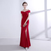 Evening dress female fashion shoulder slim sexy skirt tail word summer wedding bride dress models