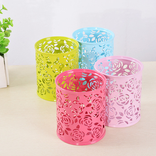 Pen holder metal iron art creative round multi-functional office stationery storage desktop organizing ornament metal pen holder
